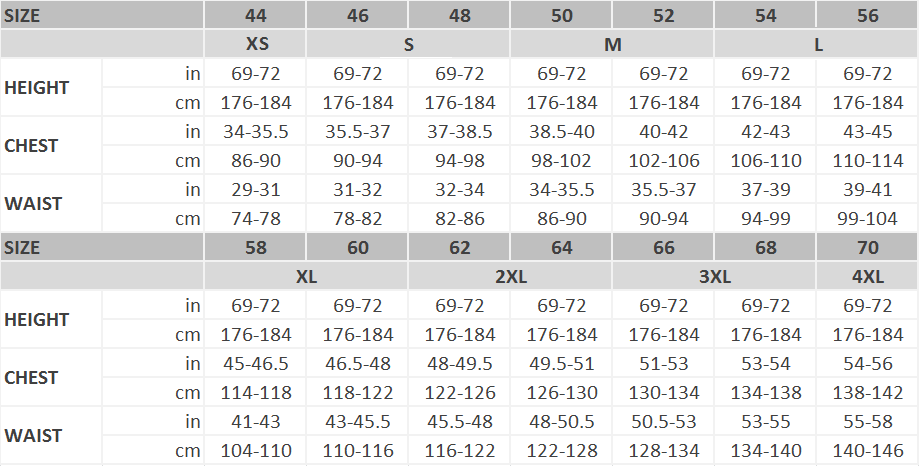 Wenaas Size Chart